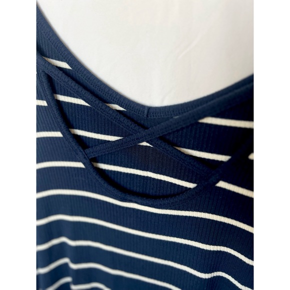 VGUC Navy & White Striped Tank Dress | Casual Adjustable Criss Cross Straps - Picture 3 of 6